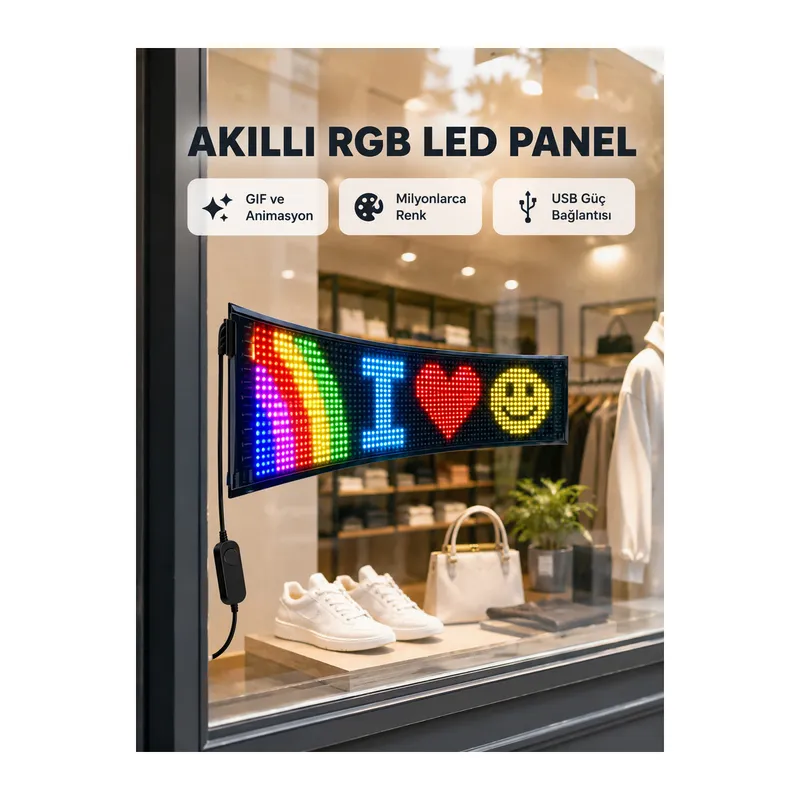 RGB LED Panel – USB Güç Girişli, GIF ve Yazı Gösterimli Akıllı Ekran
