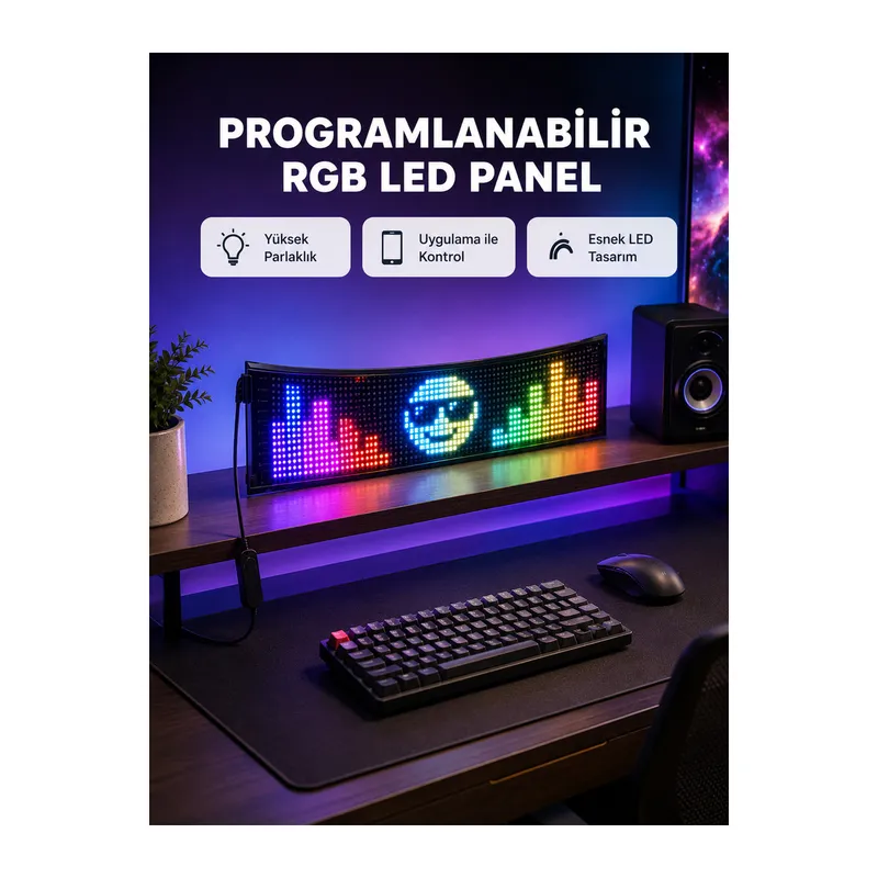 RGB LED Panel – Çok Renkli, Kumandalı, USB Bağlantılı Yazı ve GIF Gösterimli Akıllı Lamba