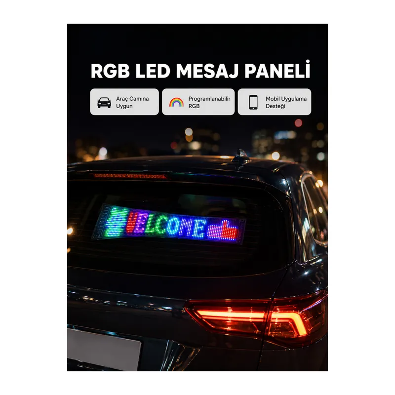 RGB LED Panel – Mobil Uyumlu, Yazı ve GIF Destekli, USB Bağlantılı Dekoratif Ekran