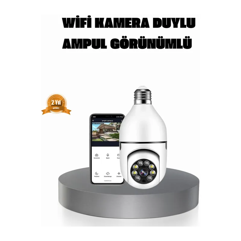 360° Akıllı Güvenlik Kamerası – Duya Takılabilir, Wi-Fi Bağlantılı, Hareket Sensörlü