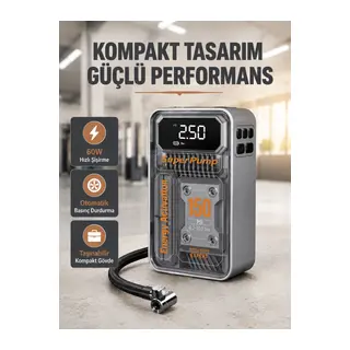 150 PSI Kablosuz Şarjlı Hava Pompası – LED Ekranlı ve Otomatik Kapanma Özellikli