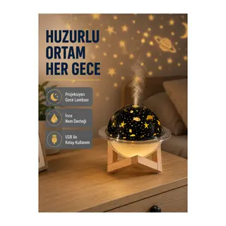 Aromaterapili USB Hava Nemlendirici – Projeksiyon Işıklı, Sessiz ve Şık Tasarım