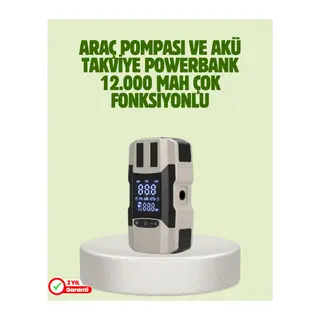 Araç Akü Takviye Cihazı ve Lastik Şişirme Pompası 12.000 mAh