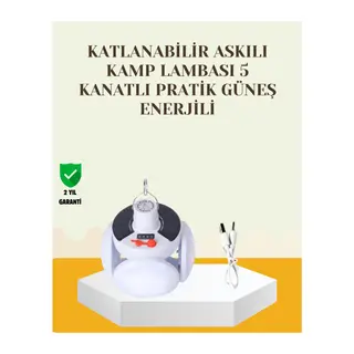 Güneş Paneliyle Şarj Olan Katlanabilir LED Çadır Lambası – 5 Kademeli Aydınlatma
