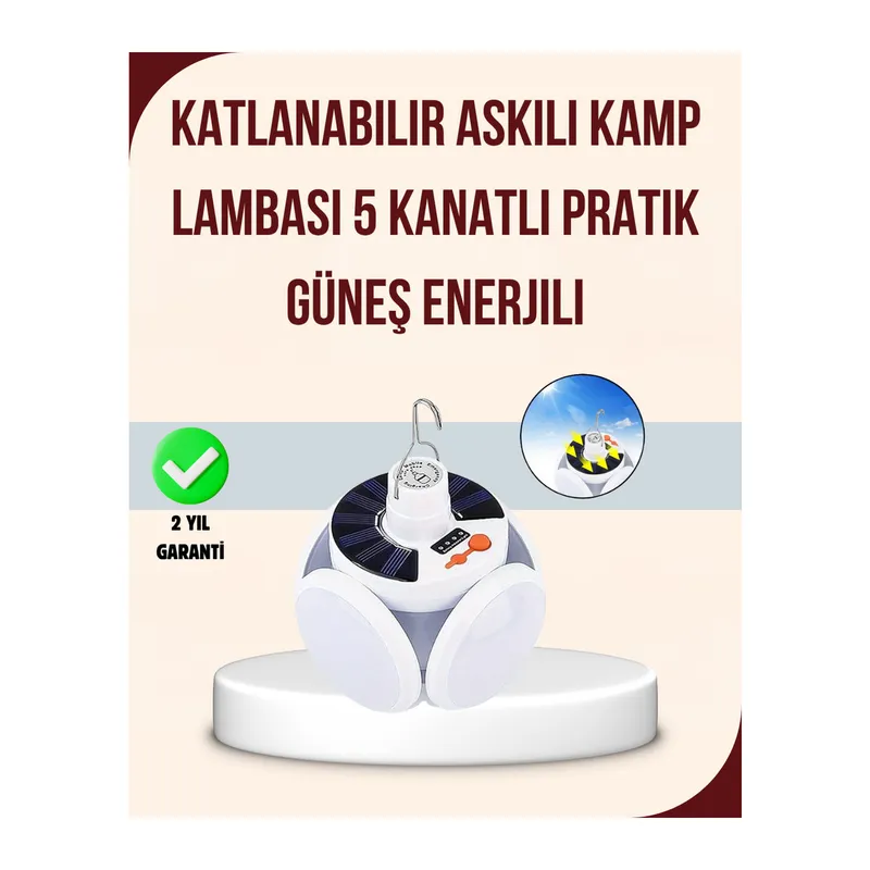 Güneş Enerjili USB Şarj Edilebilir 5 Modlu Katlanabilir LED Kamp Işığı