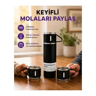 Paslanmaz Çelik 500 ml Termos Seti – 8 Saat Isı Koruma, Vakumlu, Sızdırmaz ve Taşınabilir