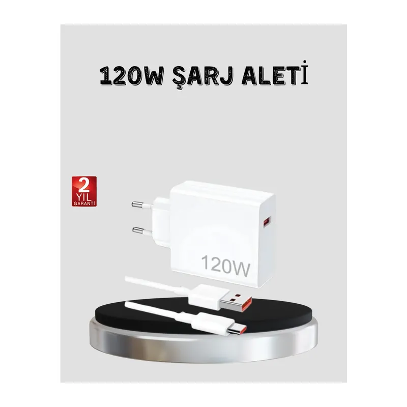 120W Hızlı Şarj Başlığı Ultra Güçlü Type-C Adaptör Kablo Dahil