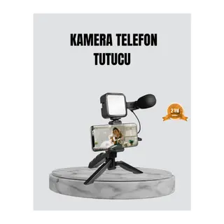 Telefon Video Çekim Kiti LED Aydınlatma Mikrofon Tripodlu Tam Set