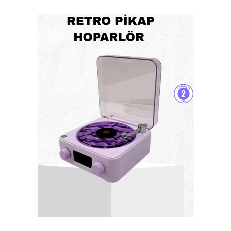Retro Pikap Hoparlör Bluetooth AUX USB Type-C Projektörlü 360° Sesli Taşınabilir