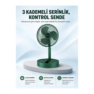 Taşınabilir Katlanabilir Mini Fan 3 Kademeli Şarj Edilebilir
