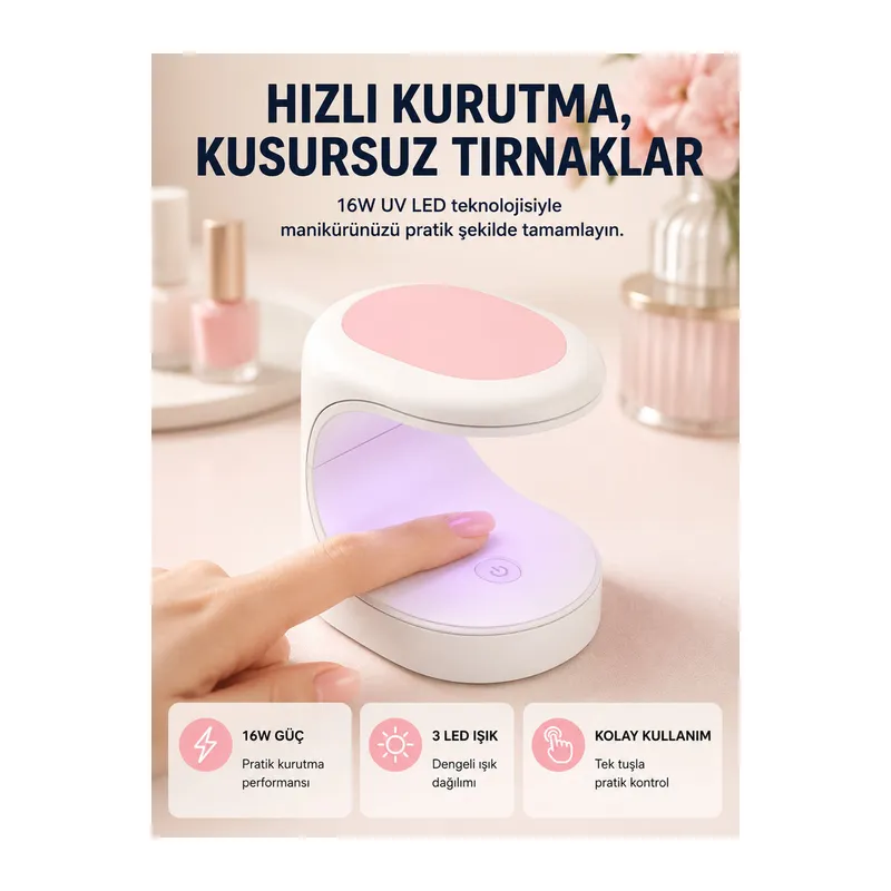 LED Mini Oje Kurutucu Taşınabilir Hızlı Kuruma Cihazı 3 LED Işıklı Yeni Nesil
