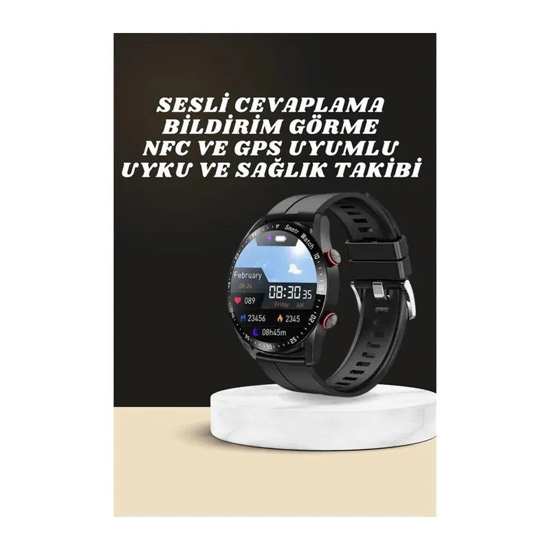 Akıllı Saat Amoled Ekran Metal Ve Deri Kordonlu Uyku ve Sağlık Takibi Titreşimli