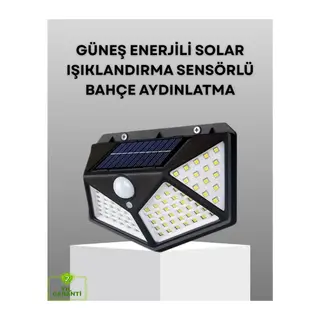 100 LED Solar Lamba Hareket Algılamalı Bahçe Duvar Dış Mekan Aydınlatma
