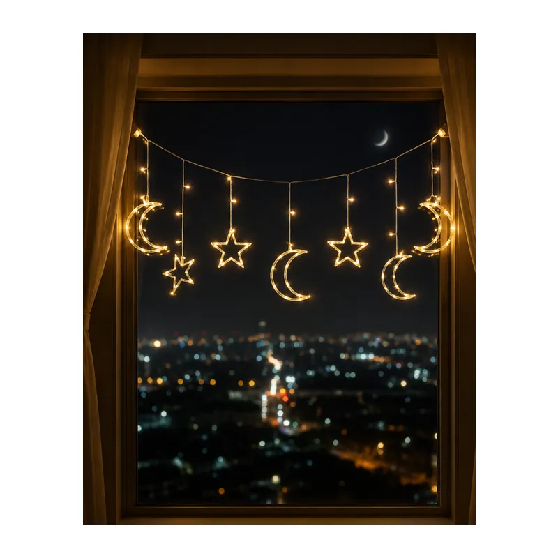 LED Işıklı Ay Yıldız Ramazan Dekoru İç Mekan Süsleme Aydınlatması