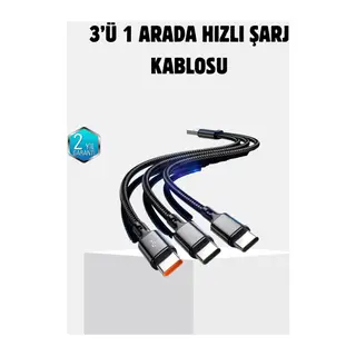 3 Başlıklı Hızlı Şarj Kablosu Metal Alaşımlı Dayanıklı ve Akıllı Çipli