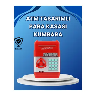 Kırmızı ATM Tasarımlı Şifreli Para Kasası Kumbara