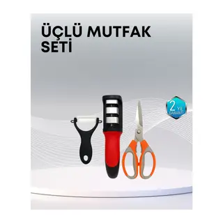 Çok Fonksiyonlu Mutfak Makas Seti – 3 Makas, Bileyici ve Soyacak Dahil