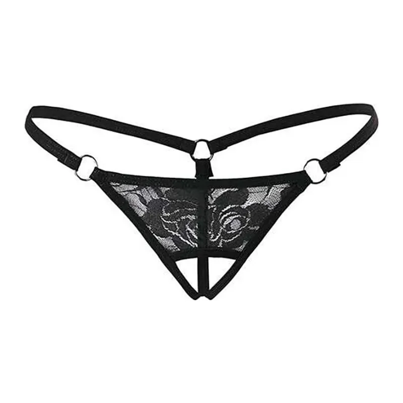 Siyah Dantelli Özel Bölgesi Açık G-String TM1167 - Siyah / 2XL