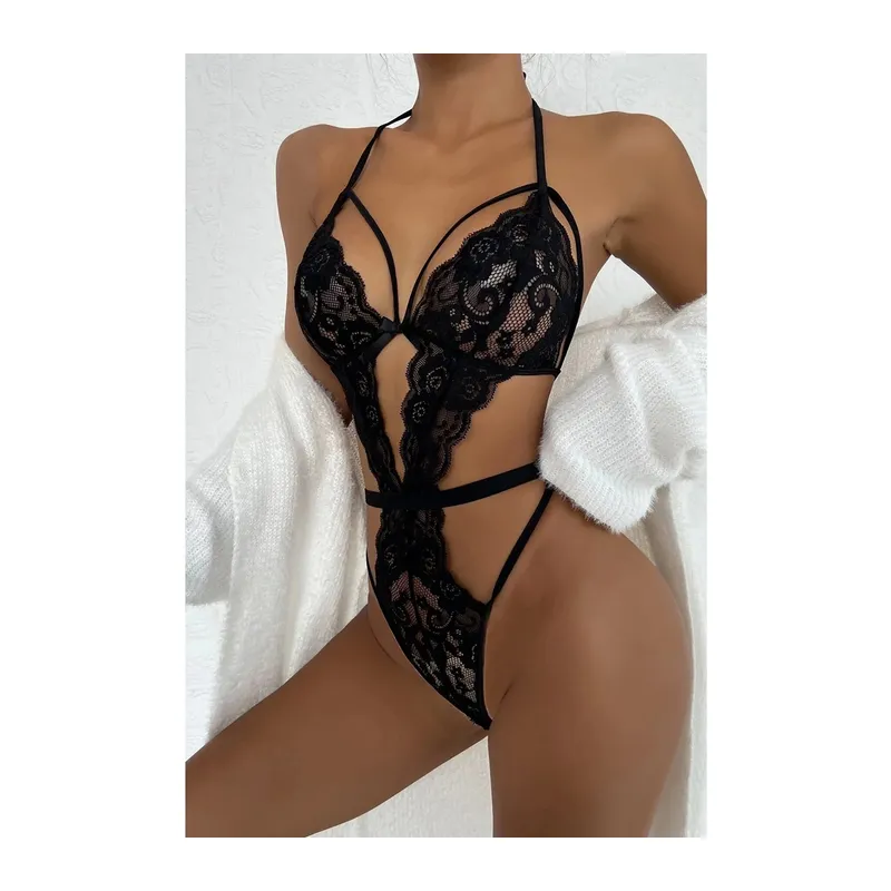 Şık Siyah Dantelli Babydoll Gecelik TM1297 - Siyah / M