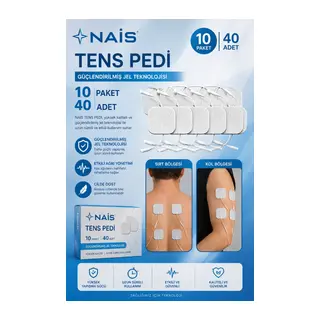 10 Paket, 40 Adet NAİS GOLD Tens Elektrod Pedi 5x5 cm Extra Güçlendirilmiş Yapışkanlı Kumaş, TENS Pedi Elektrot – Cilt Dostu Jel – Yüksek İletkenlik – TENS Cihazları ile Uyumlu