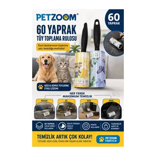 PETZOOM 60 Yaprak Tüy Toplama Rulosu Kedi Köpek Tüy Toplayıcı Ev Koltuk Araç Ofis Temizlik Rulosu