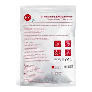 Tek Kullanımlık EKG Elektrodu, Ag/AgCl Sensörlü, Jel Tabanlı, 32 mm, PVC ve Lateks İçermez, 50 Adet