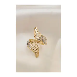 Ayarlamalı Gold Renk Metal Zirkon Taşlı Kanat Yüzük