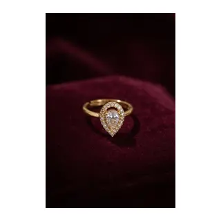 Ayarlamalı Gold Renk Metal Zirkon Taşlı Damla Model Yüzük