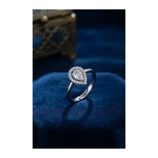 Ayarlamalı Silver Renk Metal Zirkon ve Kristal Taşlı Damla Model Yüzük