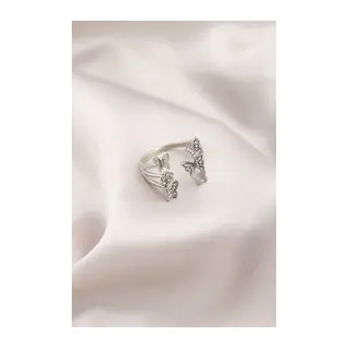 Gümüş Renk Metal Kelebek Model Kadın Yüzük