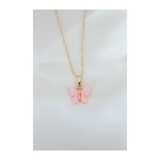 Gold Kaplama Pembe Sedefli Kelebek Kolye