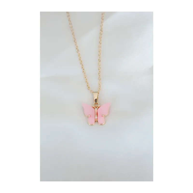 Gold Kaplama Pembe Sedefli Kelebek Kolye