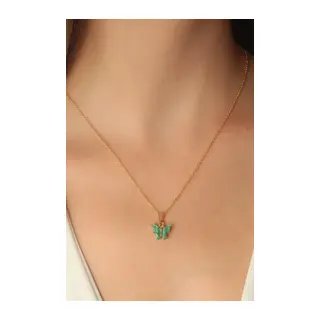 Gold Yeşil Renk Kelebek Figür Kadın Kolye