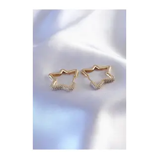 Gold Renk Zirkon Taşlı Yıldız Model Kadın Küpe