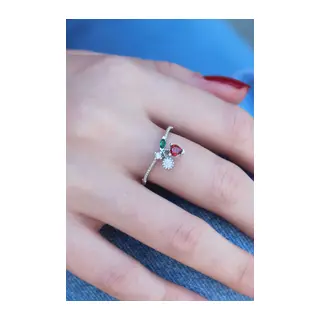 Gümüş Renk Kiraz Model Zirkon Taşlı Kadın Yüzük