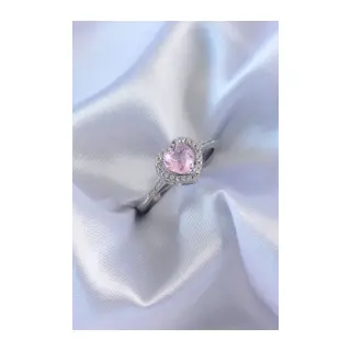 Gümüş Renk Pembe Zirkon Taşlı Kalp Charm Model Pirinç Kadın Yüzük