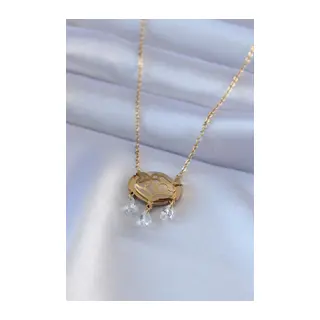 316L Çelik Gold Renk Lotus Model Zirkon Taşlı Kadın Kolye