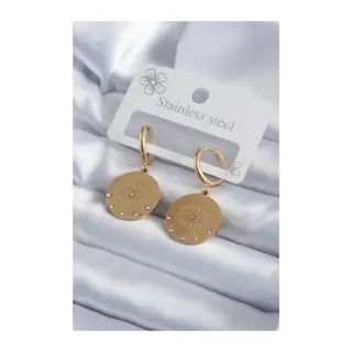 316L Çelik Gold Renk Zirkon Taşlı Göz İşleme Model Kadın Küpe