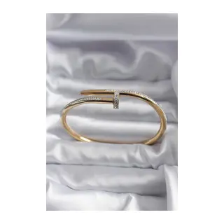 316L Çelik Gold Renk Çivi Model Zirkon Taş Detay Kadın Bileklik