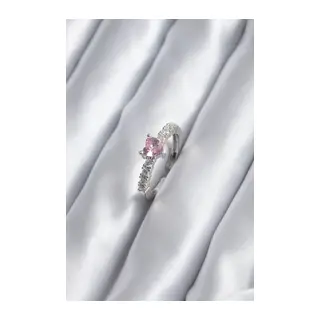 Gümüş Renk Zirkon Taşlı Pembe Kristal Kalp Model Kadın Yüzük