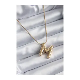 316L Çelik Gold Renk Bubble "M" Harf Model Kadın Kolye