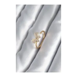 Pirinç Gold Renk Zirkon Taş Detay Kelebek Model Kadın Yüzük