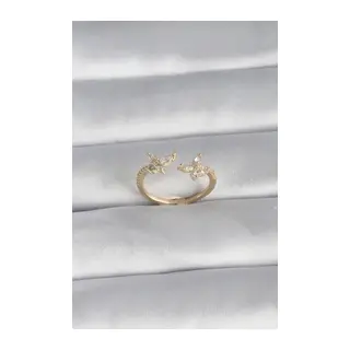 Pirinç Gold Renk Zirkon Taşlı Kelebek Model Kadın Yüzük