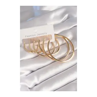 Pirinç Gold Renk Halka Model Kadın Küpe Seti
