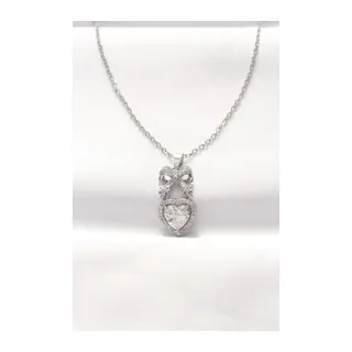 316L Çelik Silver Renk Zirkon Taşlı Kalpli Fiyonk Kolye