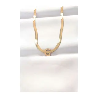 316L Çelik C Harfli Gold Renk İtalyan Zincirli Kolye