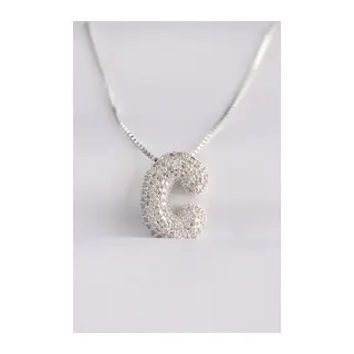 316L Çelik Zincirli Zirkon Taşlı C Harfli Silver Renk Bubble Kolye