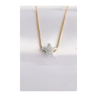 316L Çelik Zincir Gold Renk Zincirli Gümüş Renk Deniz Yıldızı Tasarımlı Kolye