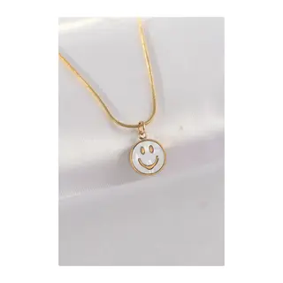 316L Çelik Zincir Gold Renk Mermer Desenli Minimal Smile Kolye