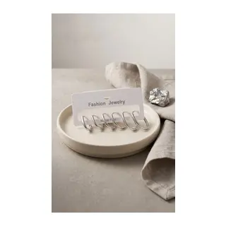 Pirinç Gümüş Renk İnce Oval Küpe Seti